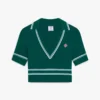 Groen cropped gebreid Poloshirt