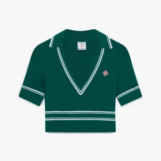 Groen cropped gebreid Poloshirt