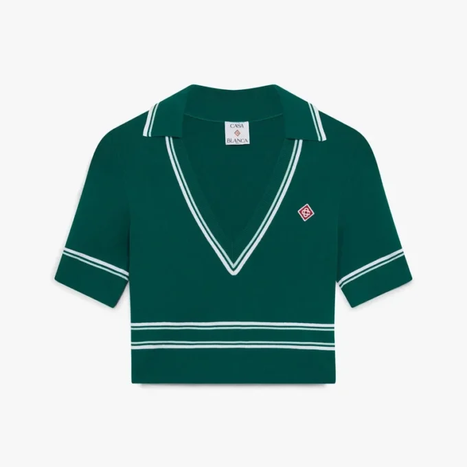 Groen cropped gebreid Poloshirt