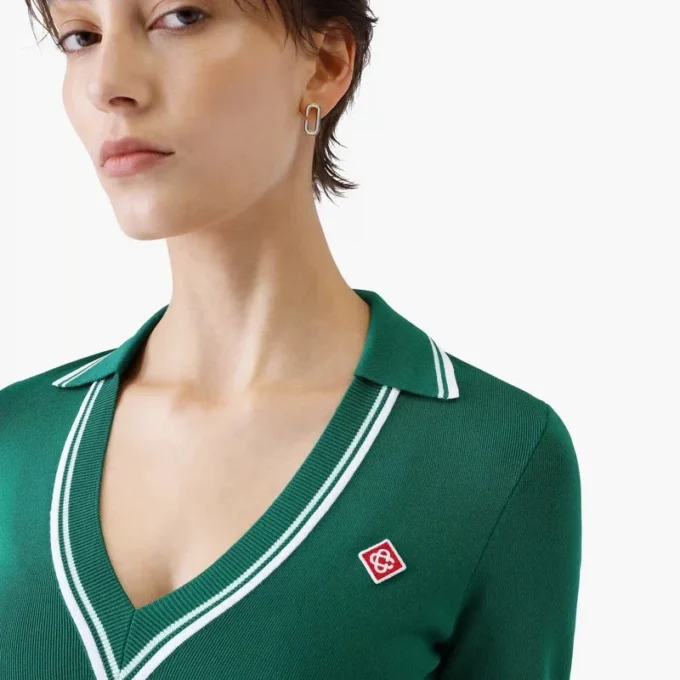 Groen cropped gebreid Poloshirt