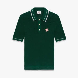 Groen gehaakt poloshirt met korte mouwen