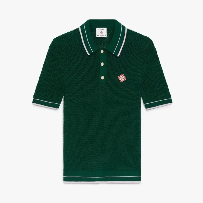 Groen gehaakt poloshirt met korte mouwen