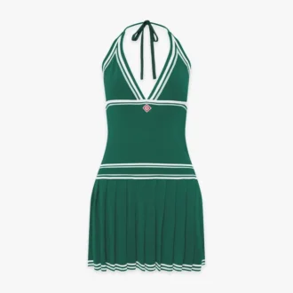 Groene geplooide halter-minijurk