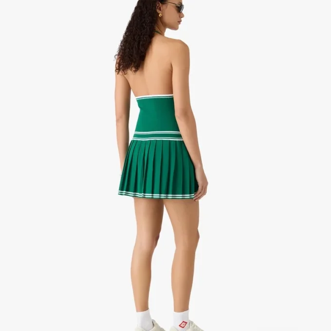 Groene geplooide halter-minijurk Groene geplooide halter-minijurk
