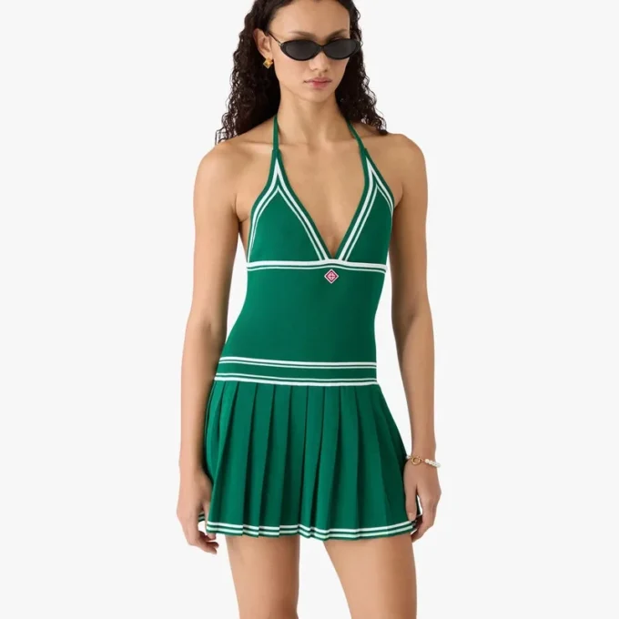 Groene geplooide halter-minijurk Groene geplooide halter-minijurk