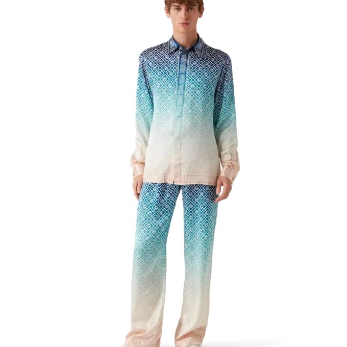 Jacquard zijde broek met kleurverloop