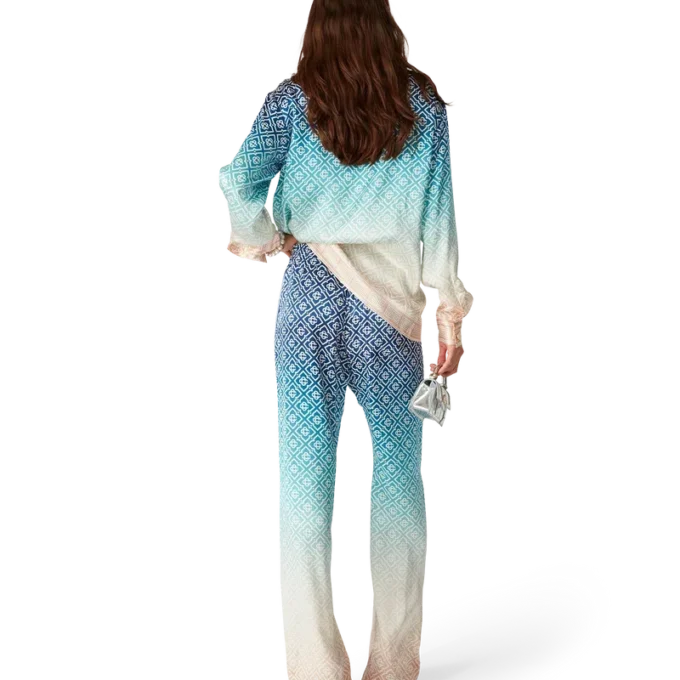 Jacquard zijde broek met kleurverloop Jacquard zijde broek met kleurverloop