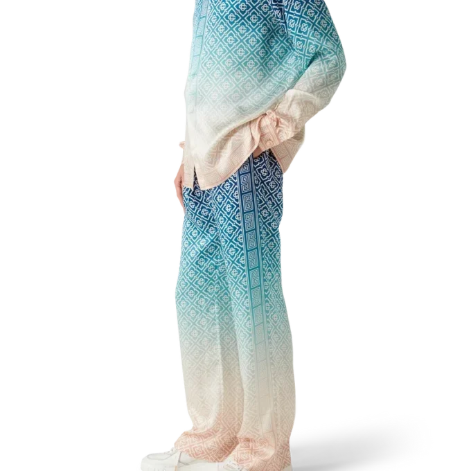 Jacquard zijde broek met kleurverloop