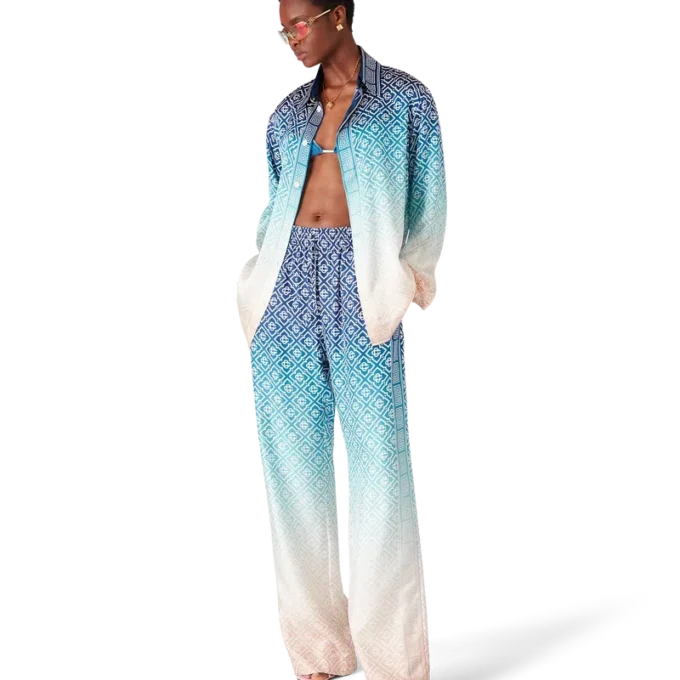 Jacquard zijden overhemd met kleurverloop