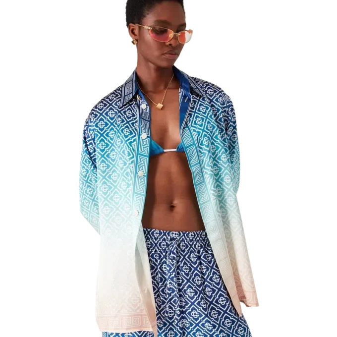 Jacquard zijden overhemd met kleurverloop