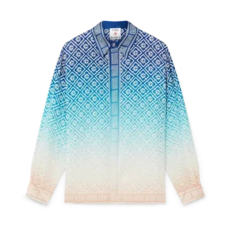 Jacquard-zijden overhemd met lange mouwen en kleurverloop