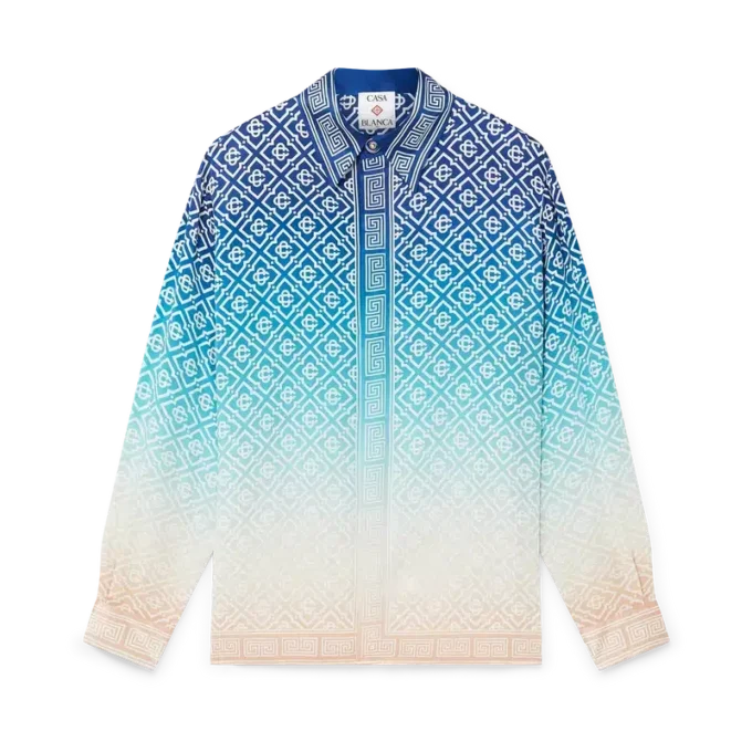 Jacquard-zijden overhemd met lange mouwen en kleurverloop