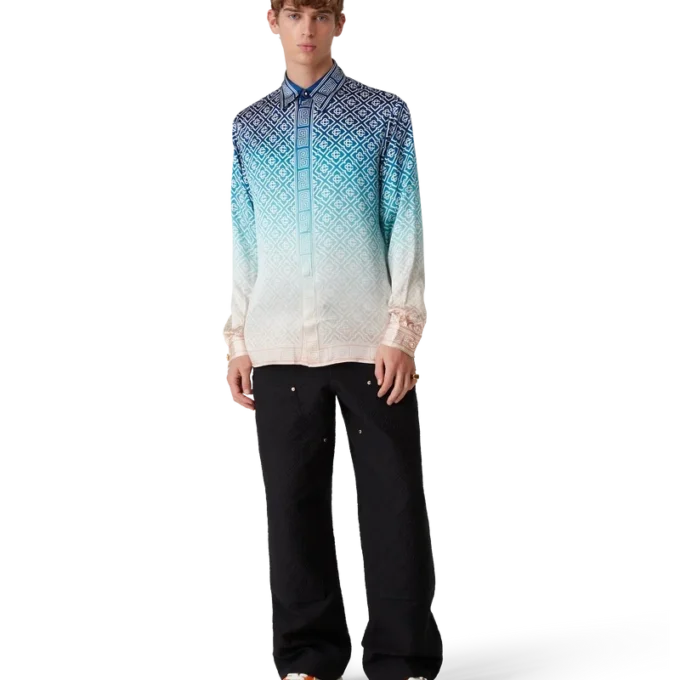 Jacquard-zijden overhemd met lange mouwen en kleurverloop