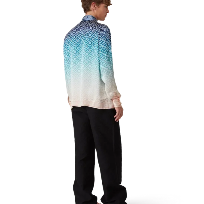 Jacquard-zijden overhemd met lange mouwen en kleurverloop