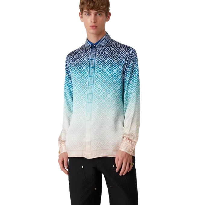 Jacquard-zijden overhemd met lange mouwen en kleurverloop