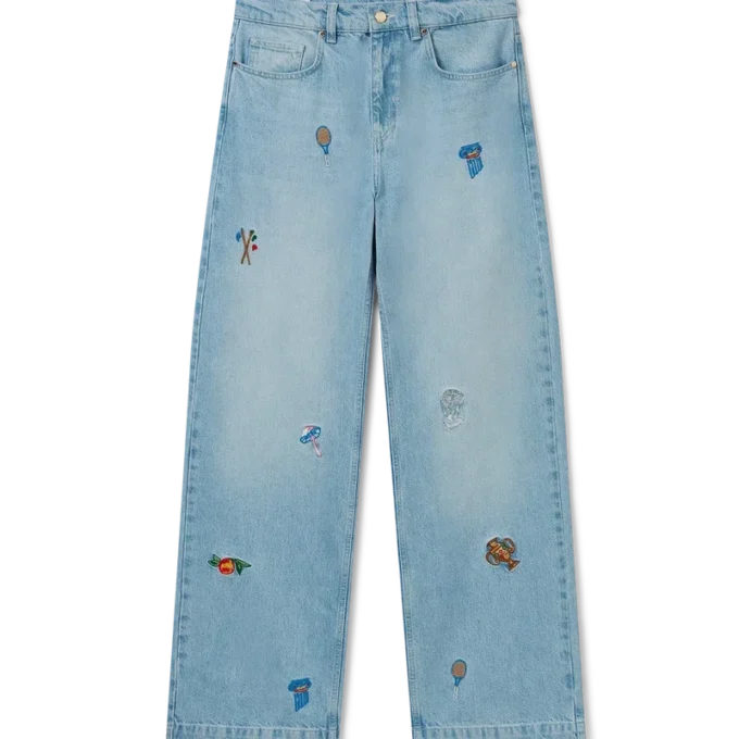 Jeans met geborduurd motief