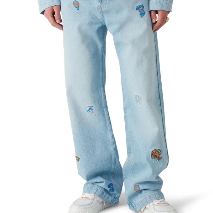 Jeans met geborduurd motief