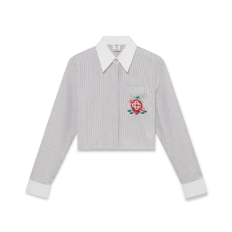 Katoen cropped overhemd met krijtstreep en borduursels