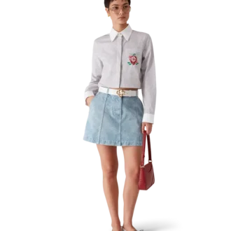 Katoen cropped overhemd met krijtstreep en borduursels