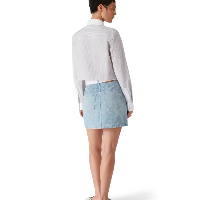 Katoen cropped overhemd met krijtstreep en borduursels Katoen cropped overhemd met krijtstreep en borduursels