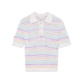 Katoen gehaakt Poloshirt met bloemenstrepen