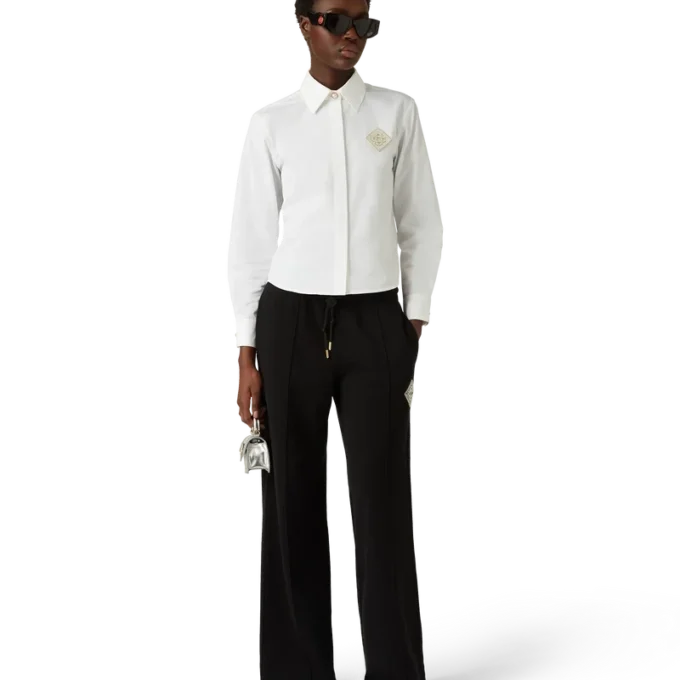 Katoen overhemd met parel-diamantpatch