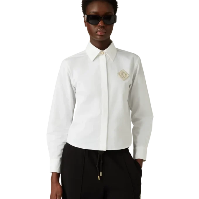 Katoen overhemd met parel-diamantpatch