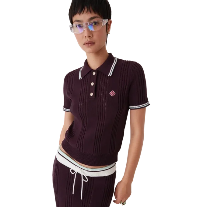 Katoenen gebreide polo met korte mouwen Katoenen gebreide polo met korte mouwen