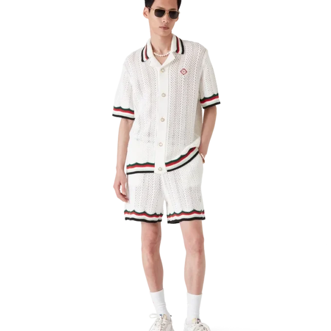 Katoenen gehaakte Shorts met chevronpatroon