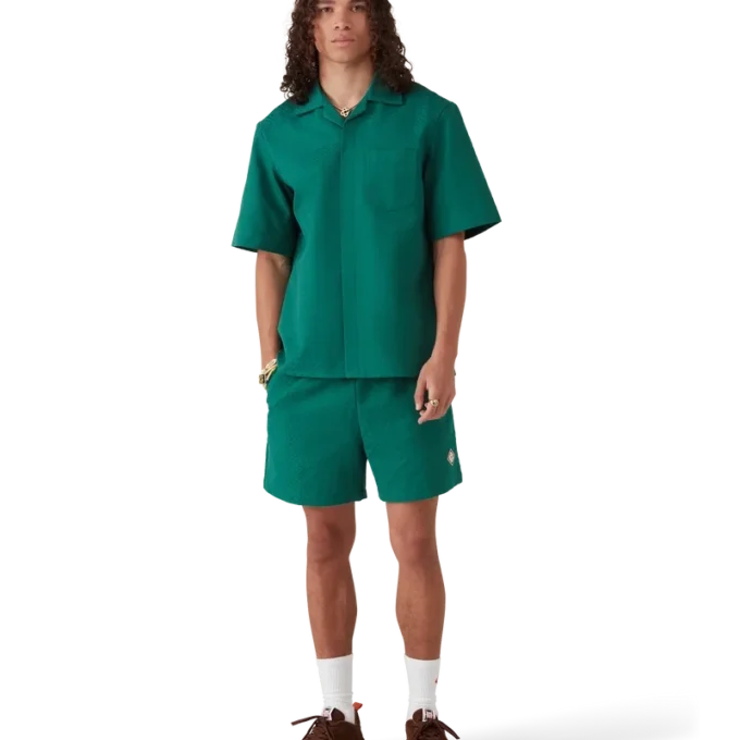 Katoenen monogram jacquardoverhemd met korte mouwen