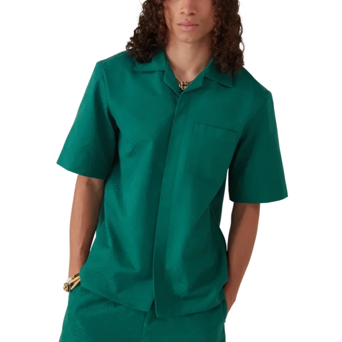 Katoenen monogram jacquardoverhemd met korte mouwen