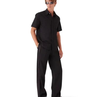 Katoenen monogram overhemd met korte mouwen