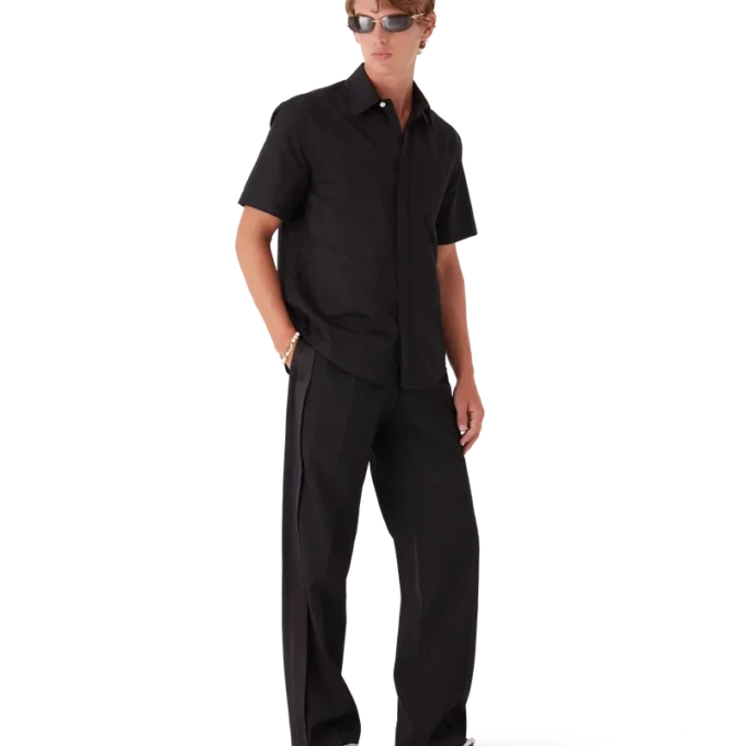 Katoenen monogram overhemd met korte mouwen