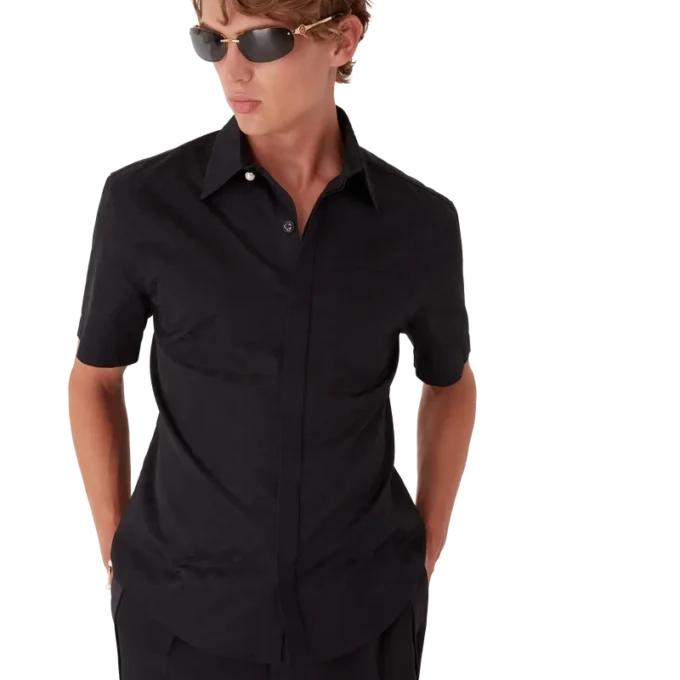 Katoenen monogram overhemd met korte mouwen