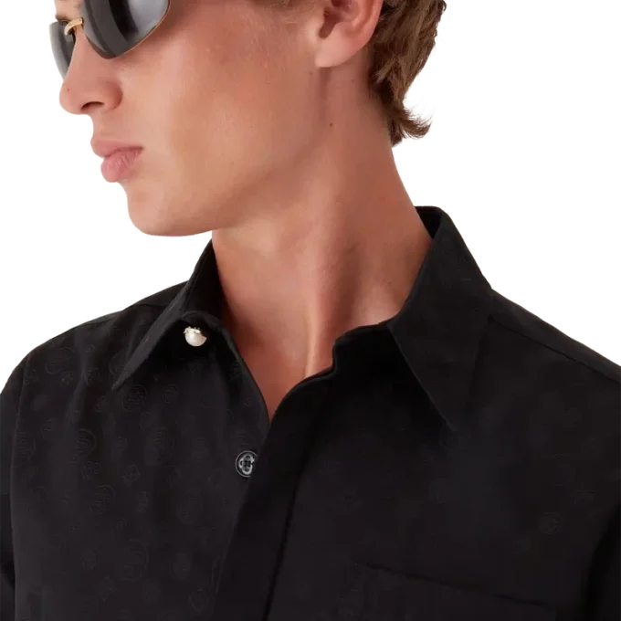 Katoenen monogram overhemd met korte mouwen