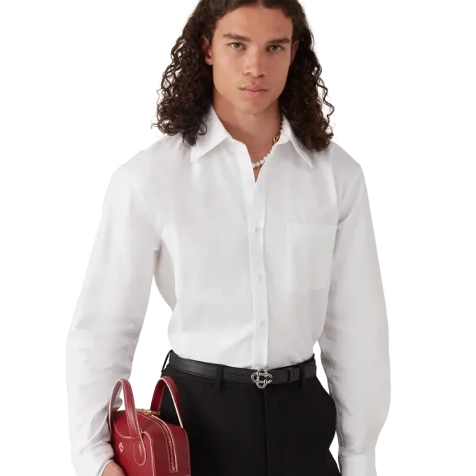 Katoenen Oxford-overhemd met monogramjacquard