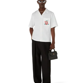 Katoenen popeline geborduurd overhemd met korte mouwen