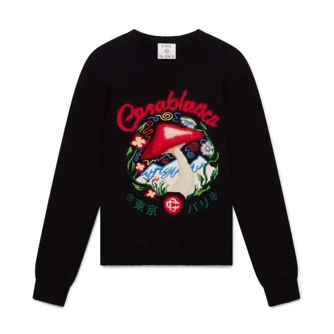 Katoenen trui met geborduurde paddenstoel