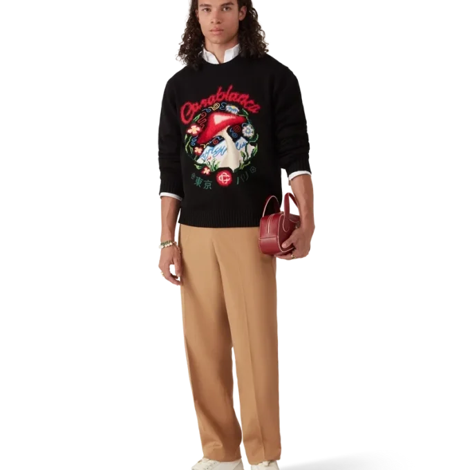 Katoenen trui met geborduurde paddenstoel