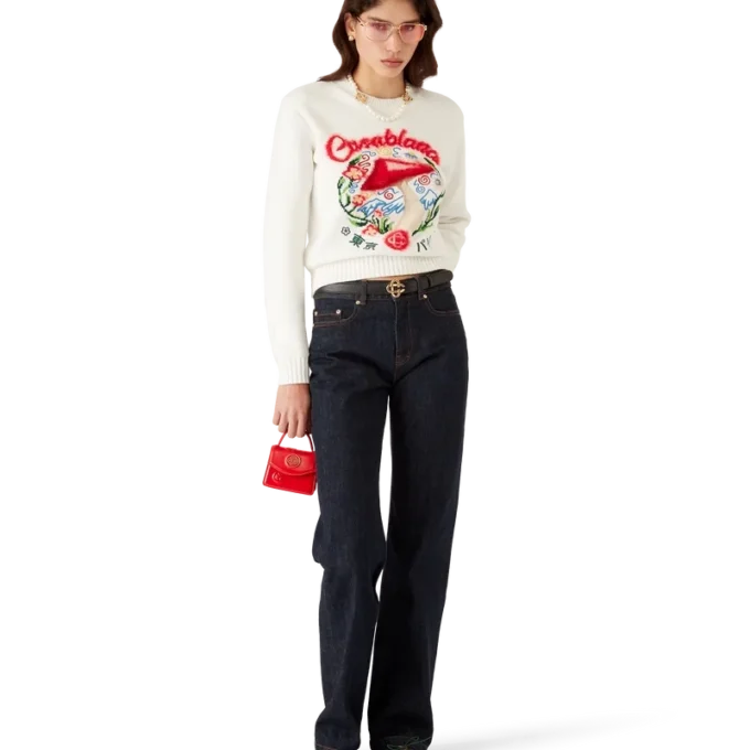 Katoenen trui met geborduurde paddenstoel