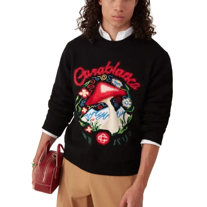 Katoenen trui met geborduurde paddenstoel