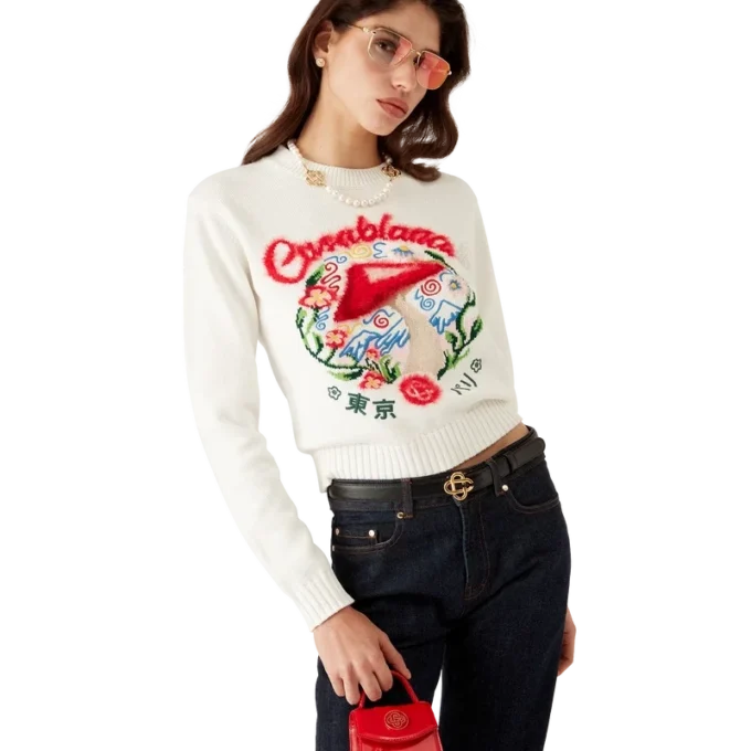 Katoenen trui met geborduurde paddenstoel