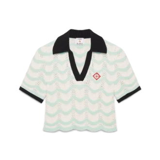 Katoenen Wave Crochet Cropped Poloshirt