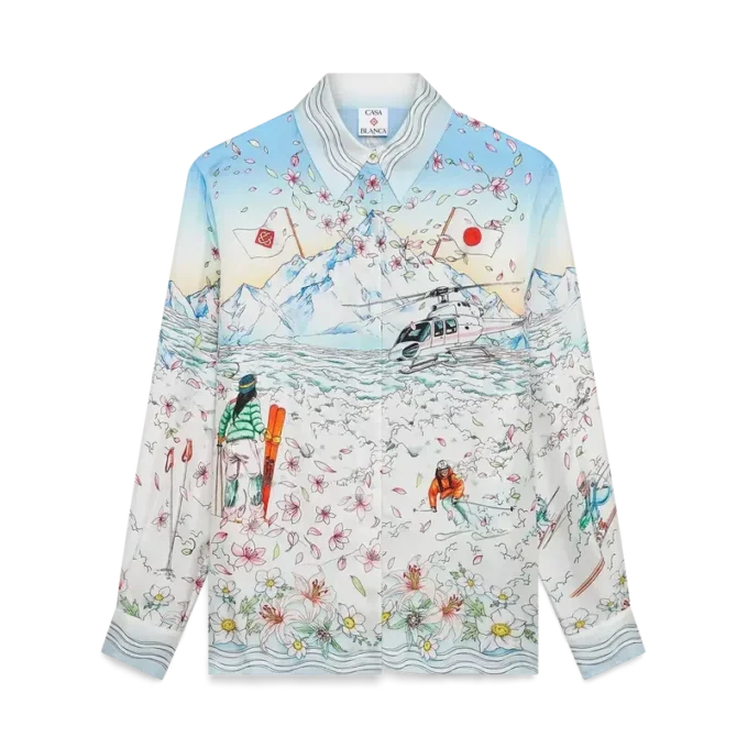 L’hiver Fleuri overhemd met lange mouwen van zijden twill