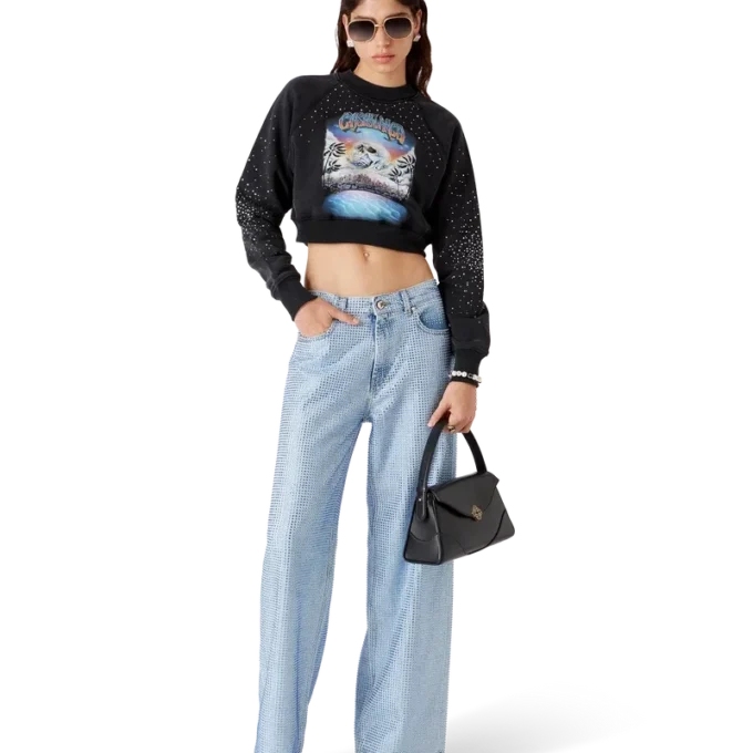 La Pramonition cropped sweatshirt met kristallen versiering