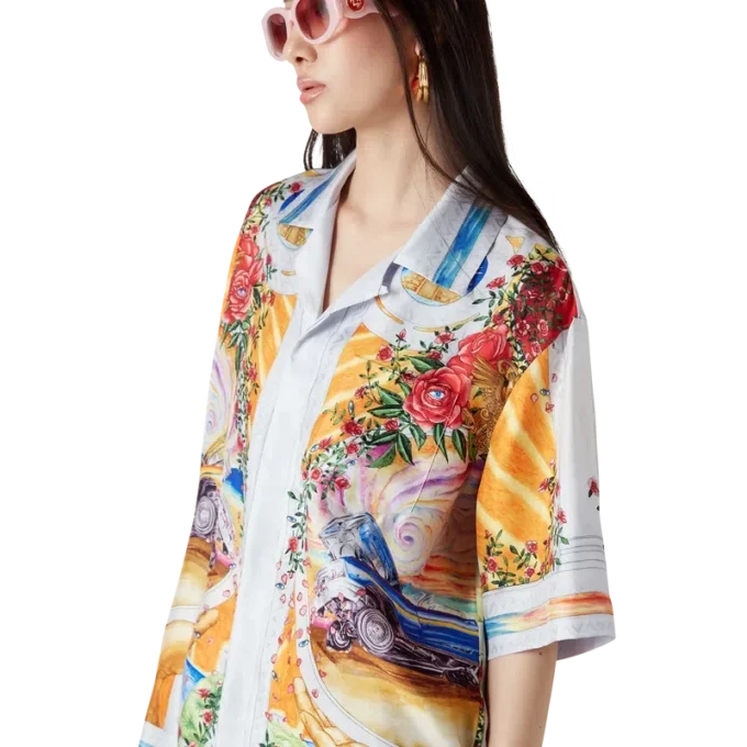 La Tornade De Rose zijden overhemd met korte mouwen La Tornade De Rose zijden overhemd met korte mouwen