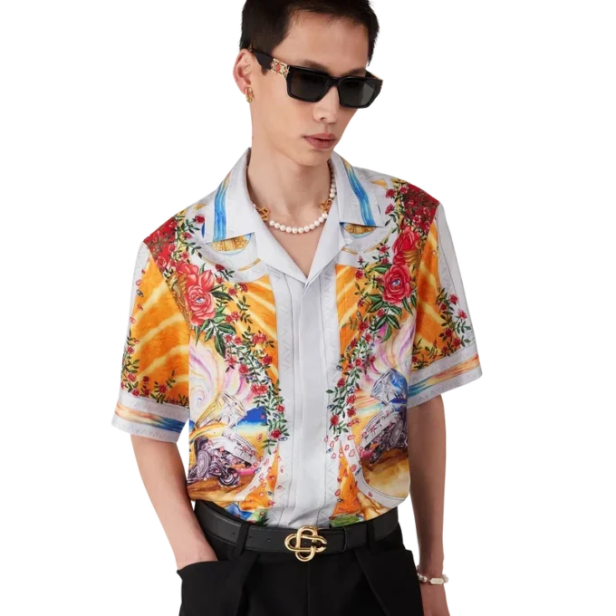 La Tornade De Rose zijden overhemd met korte mouwen La Tornade De Rose zijden overhemd met korte mouwen