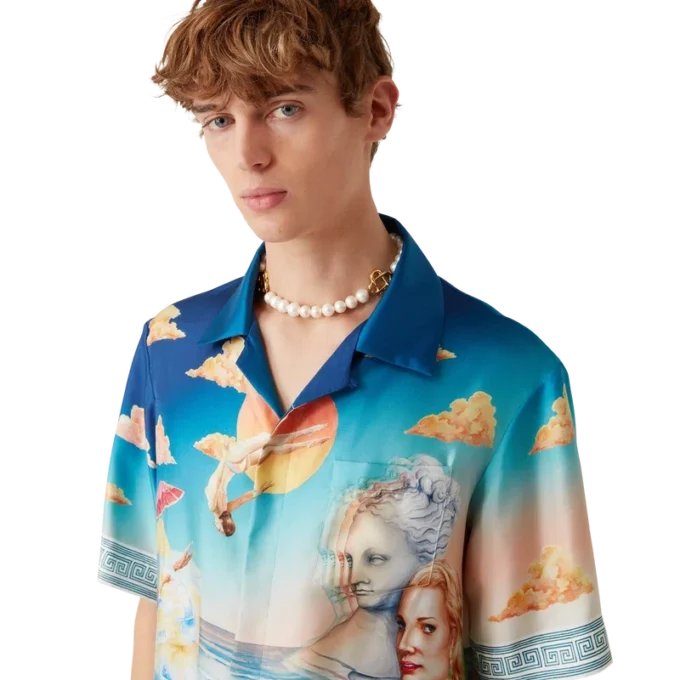 Le Plongeon zijden overhemd met korte mouwen