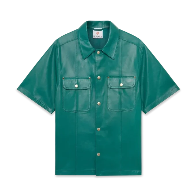 Leren overhemd met korte mouwen