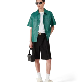 Leren overhemd met korte mouwen